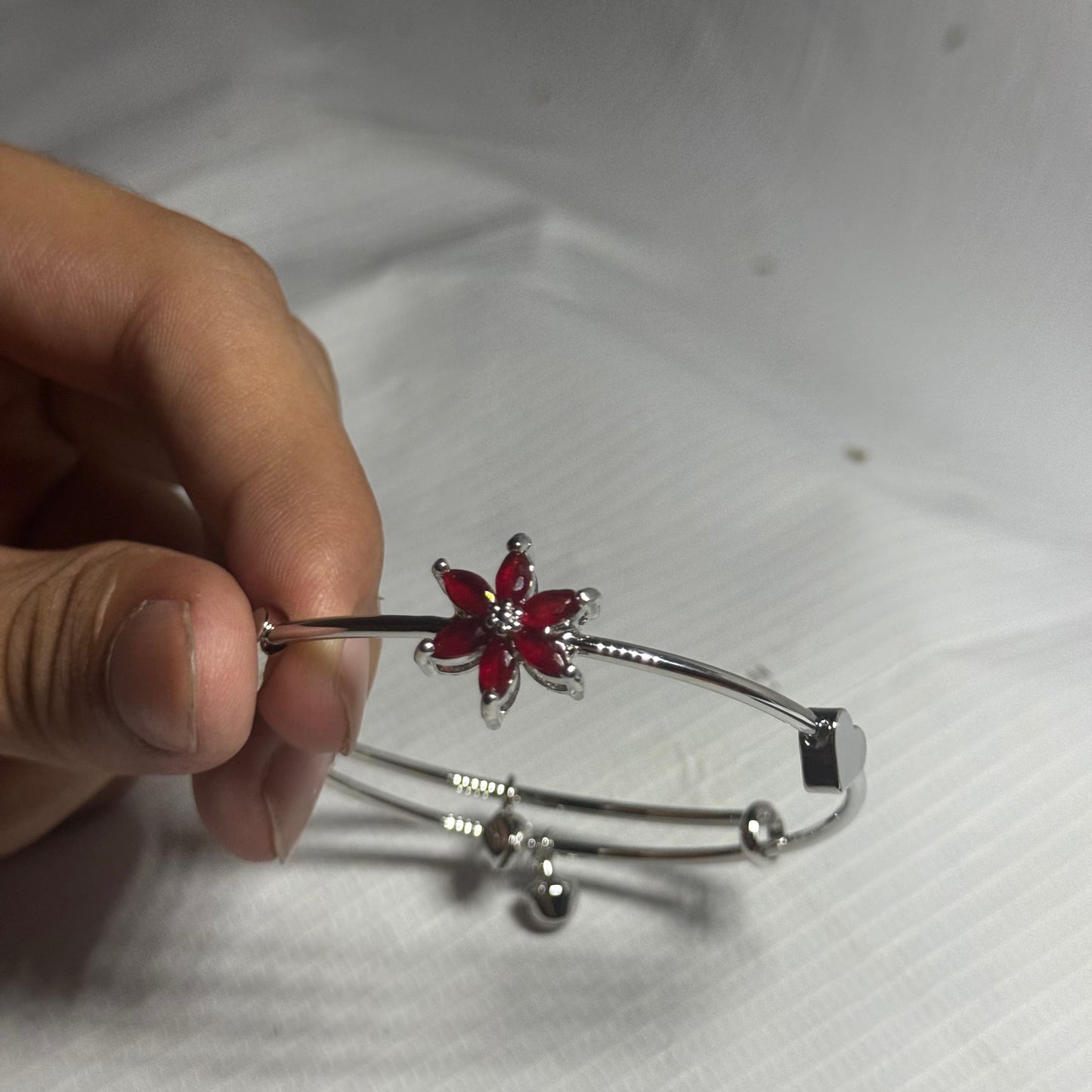 Silver and Red Elegant Round Bracelet