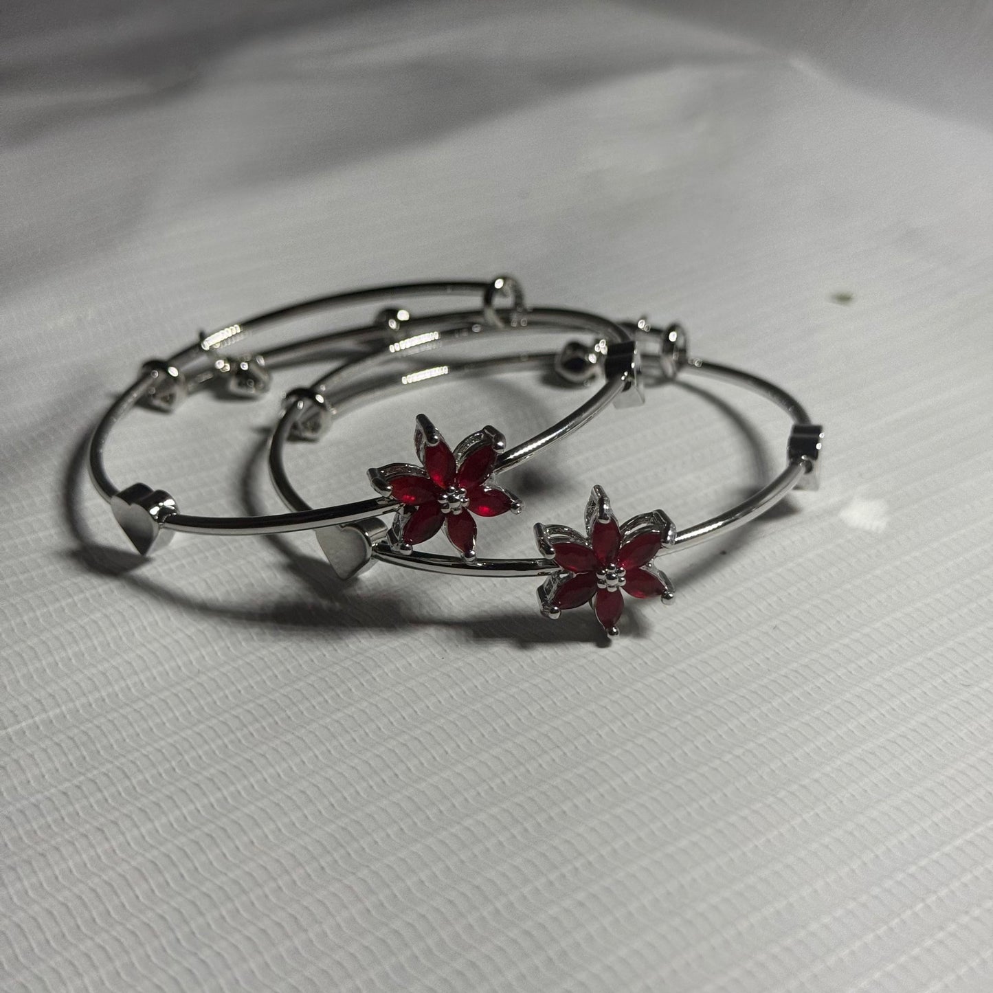 Silver and Red Elegant Round Bracelet