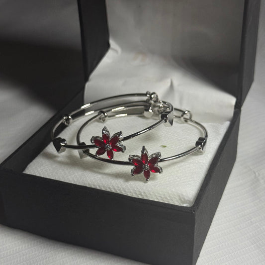 Silver and Red Elegant Round Bracelet