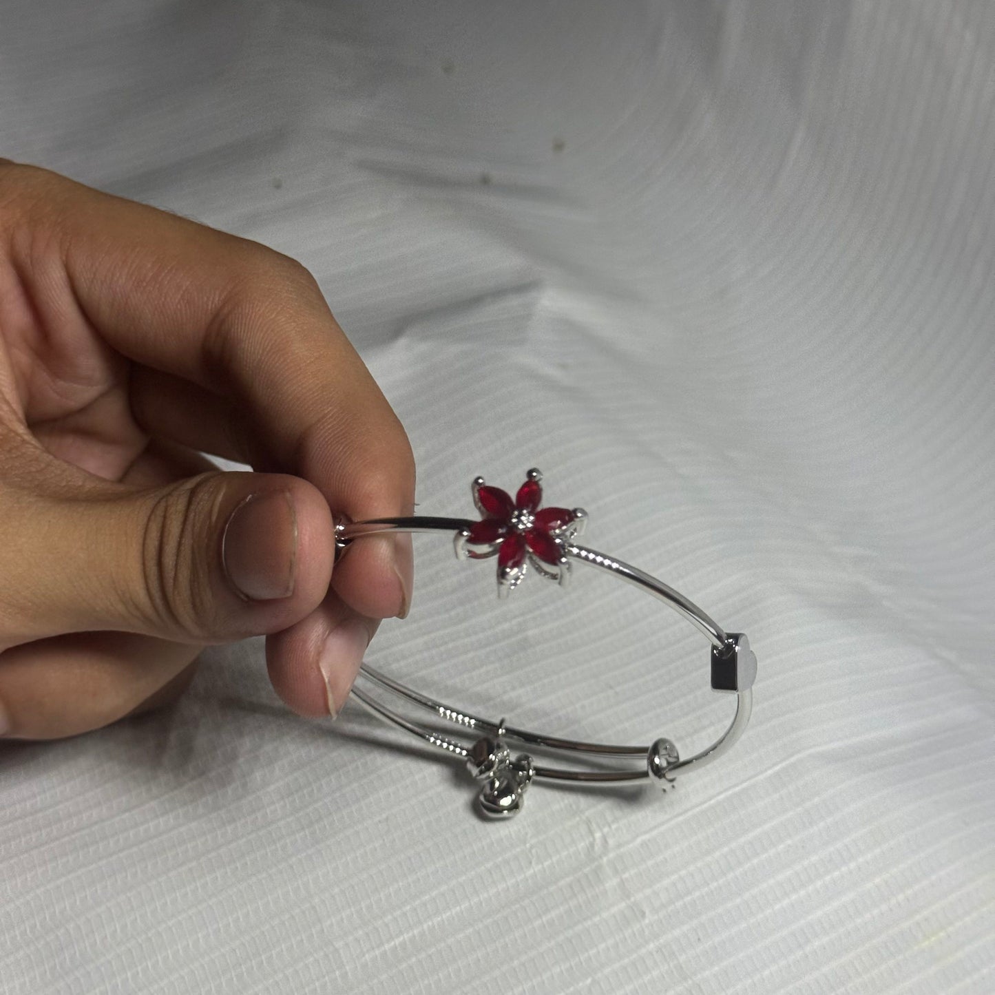 Silver and Red Elegant Round Bracelet